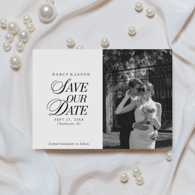 Reserve A Data Classy Black and White Elegant Save the Date Card (Criador carregado)