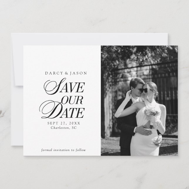 Reserve A Data Classy Black and White Elegant Save the Date Card (Frente)