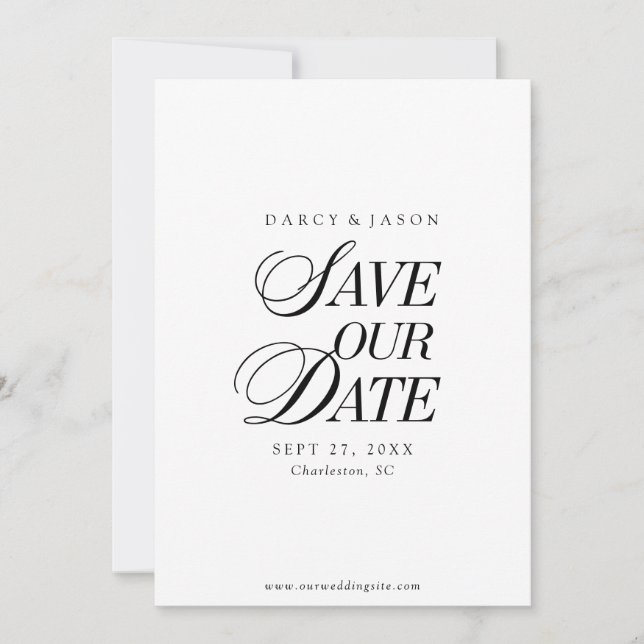 Reserve A Data Classy Black and White Elegant Save the Date Card (Frente)