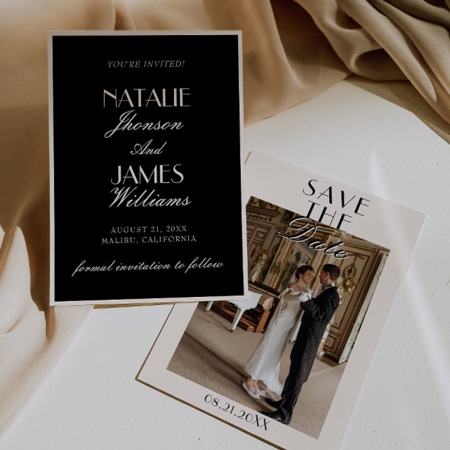Reserve A Data Classy Black Cream Old Money Photo Wedding (Criador carregado)