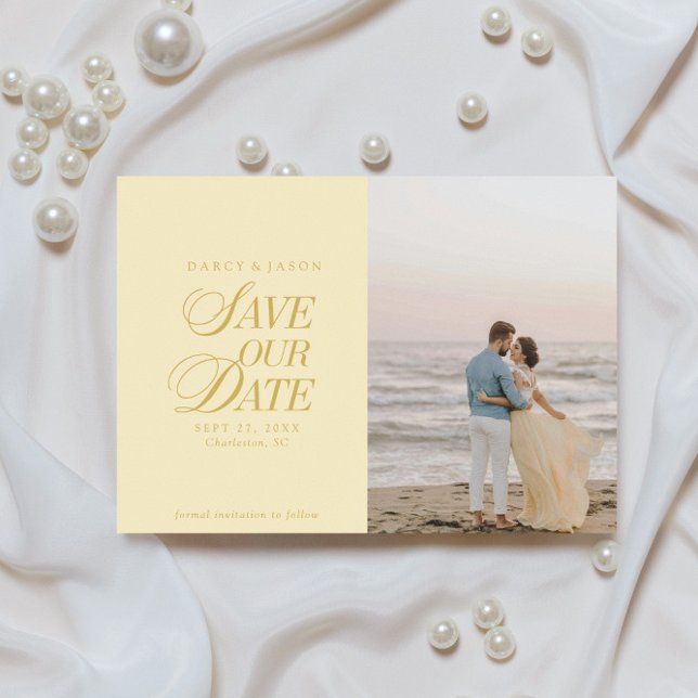 Reserve A Data Classy Butter Yellow Elegant Save the Date Card (Classy Butter Yellow Elegant Save the Date Card)