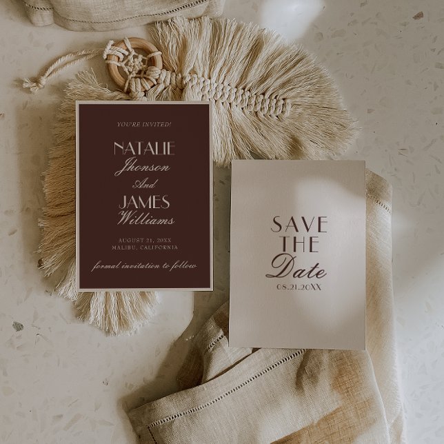Reserve A Data Classy Chocolate Brown Ivory Old Money Wedding (Criador carregado)