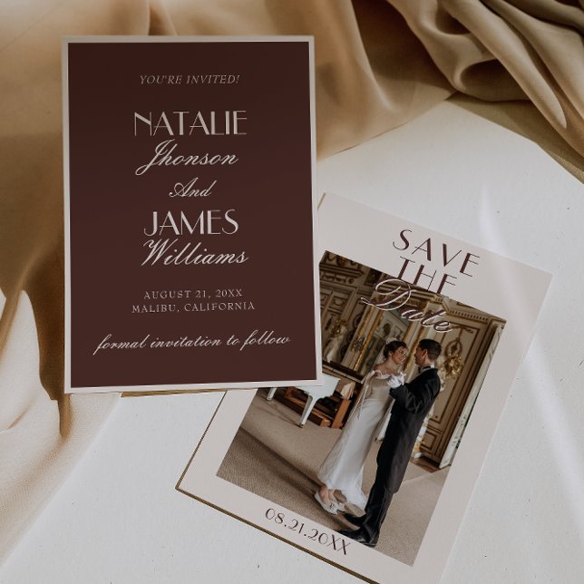 Reserve A Data Classy Chocolate Brown Old Money Photo Wedding (Criador carregado)