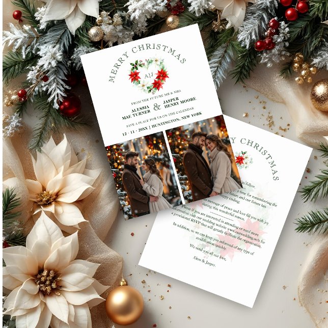 Reserve A Data Classy Christmas Floral Monogram Heart Initials (Classy Christmas Floral Monogram Heart Wedding Save the Date Cards a Holiday Cards. )