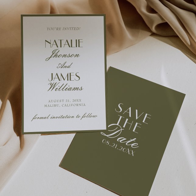 Reserve A Data Classy Olive Green Old Money Classic Boho Wedding (Criador carregado)