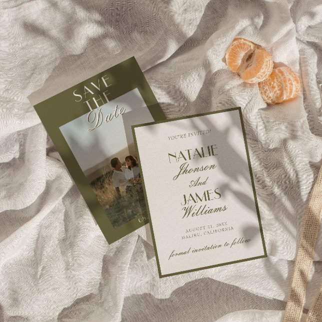 Reserve A Data Classy Olive Green Old Money Classic Photo Wedding (Criador carregado)