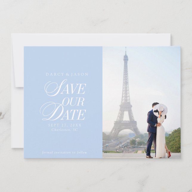 Reserve A Data Classy Pastel Blue Elegant Save the Date Card (Frente)