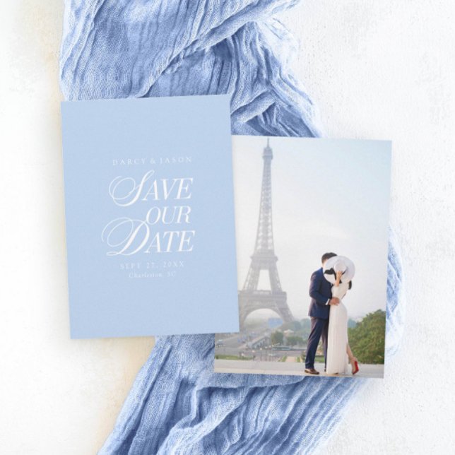 Reserve A Data Classy Pastel Blue Elegant Save the Date Card (Classy Pastel Blue Elegant Save the Date Card)