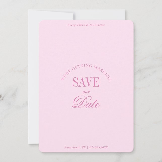Reserve A Data Classy Pastel Pink Elegant Save the Date Card (Frente)