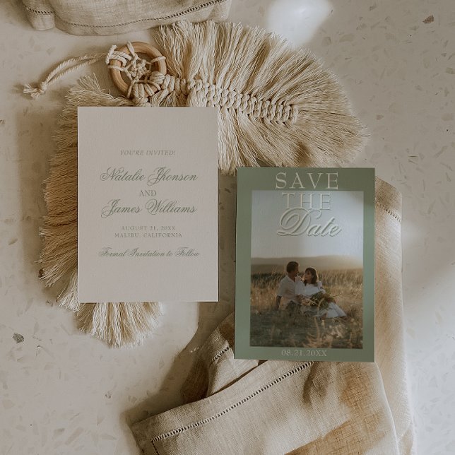 Reserve A Data Classy Sage Green Boho Old Money Photo Wedding (Criador carregado)