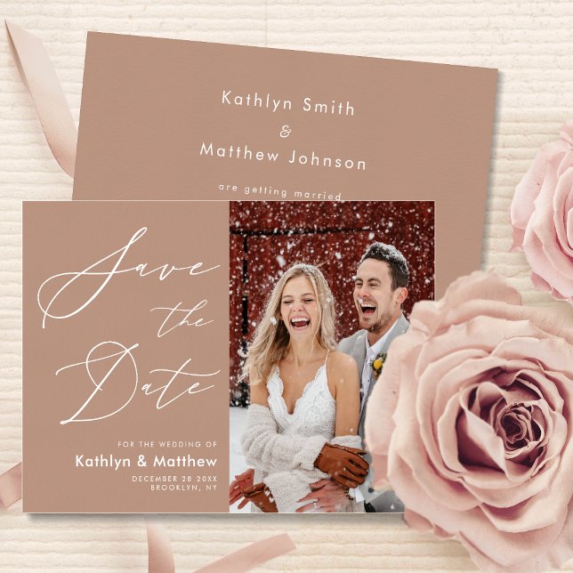 Reserve A Data Clay Elegant Script Modern Foto Simples Casamento (Criador carregado)