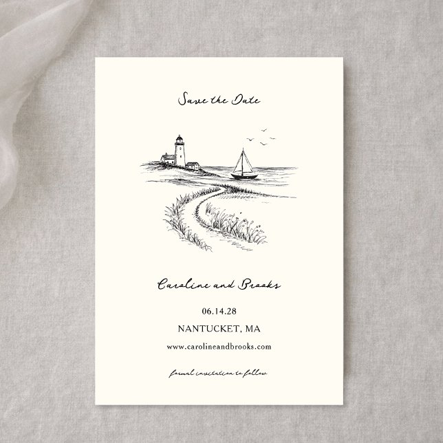 Reserve A Data Coastal Hand Drawn Black & White Wedding (Criador carregado)