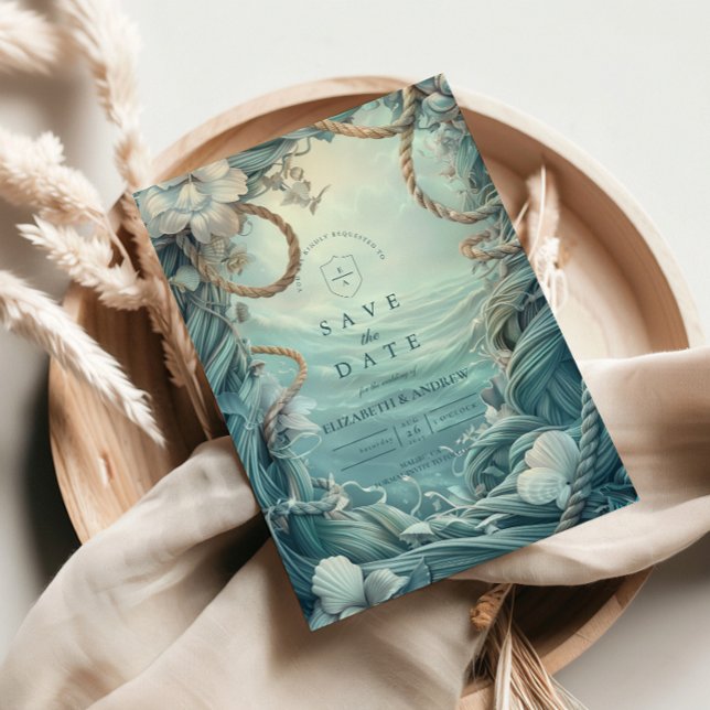 Reserve A Data Coastal Rope Botanical Ocean Wedding (Criador carregado)