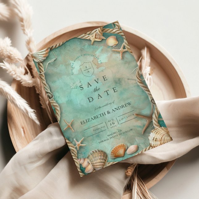 Reserve A Data Coastal Seashell Botanical Wedding (Criador carregado)
