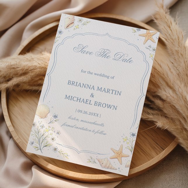 Reserve A Data Coastal Seashell Floral Announcement (Criador carregado)