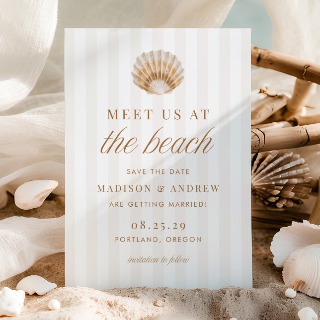 Reserve A Data Coastal Stripes Shell Beach Wedding (Criador carregado)