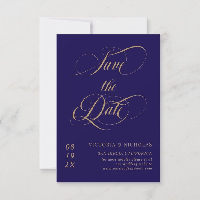 Reserve A Data Cobalt Blue Elegant Romantic Wedding (Frente)