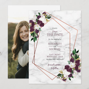 Reserve A Data Cobre Geométrico Marble Burgundy Guarde a Data