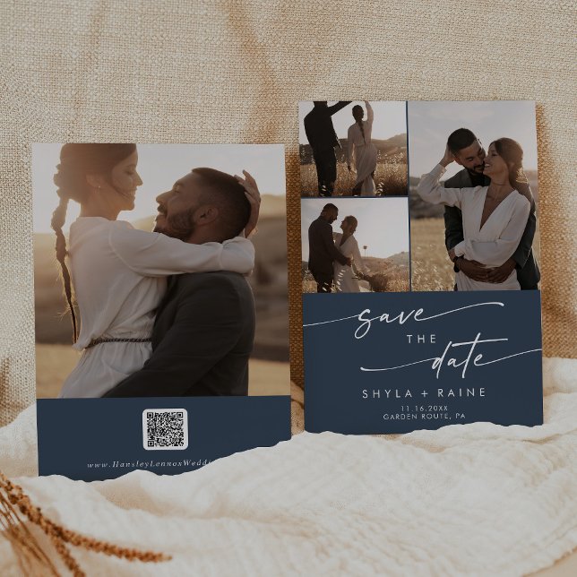 Reserve A Data Código QR Azul Multi Fotográfico Marinho Escuro Bo (Criador carregado)