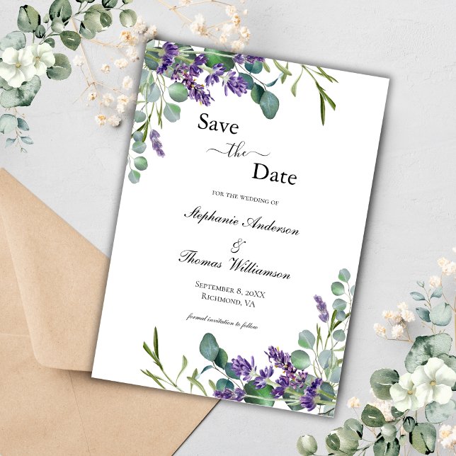 Reserve A Data Código QR Boho Lavanda Eucalipto Elegante Moderno (Boho Elegant Lavender Eucalyptus Formal Wedding Save the Date Card)