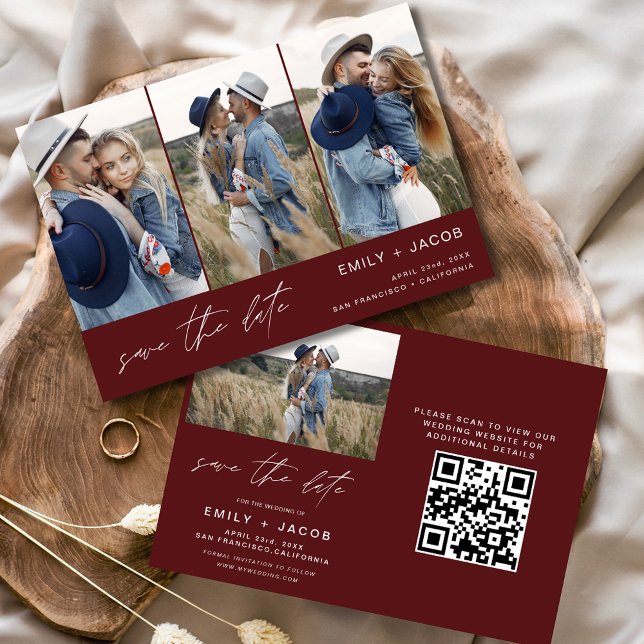 Reserve A Data Código QR Borgonha Salvar Data 4 Elegante de Foto (Criador carregado)