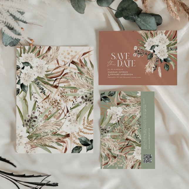 Reserve A Data Código QR botânico de ferrugem rústica moderna (Criador carregado)