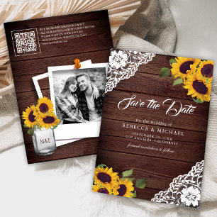 Reserve A Data Código QR Casamento de Foto de Madeira de Girassol