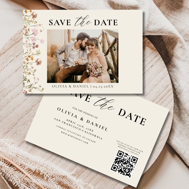 Reserve A Data Código QR Casamento Floral de Flor Selvagem (Criador carregado)
