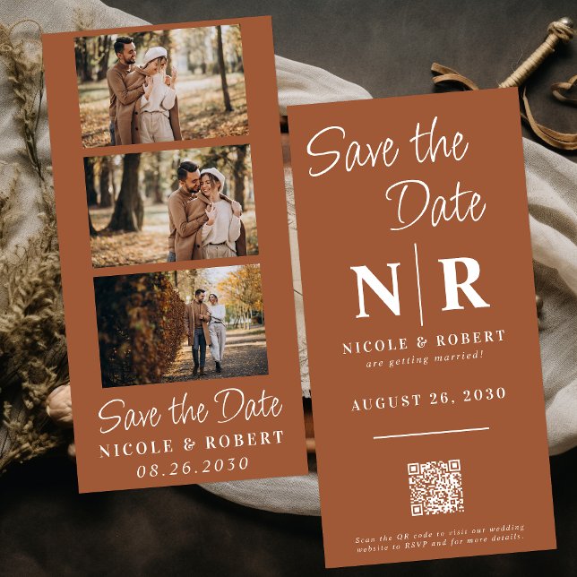 Reserve A Data Código QR da faixa de fotos monograma de casamento (Criador carregado)