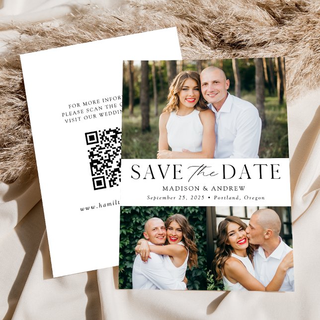 Reserve A Data Código QR de 3 Fotos Moderno e Elegante (Criador carregado)