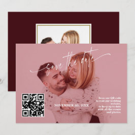 Reserve A Data Código QR de Caligrafia Burgundy Profundo Foto Cas