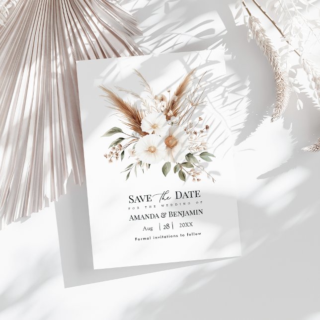 Reserve A Data Código QR de Casamento Boho Boêmio Rústico da Gram (Rustic Pampas Grass Boho Bohemian Wedding QR Code Save The Date)