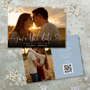 Reserve A Data Código QR de casamento com foto de coração em azul