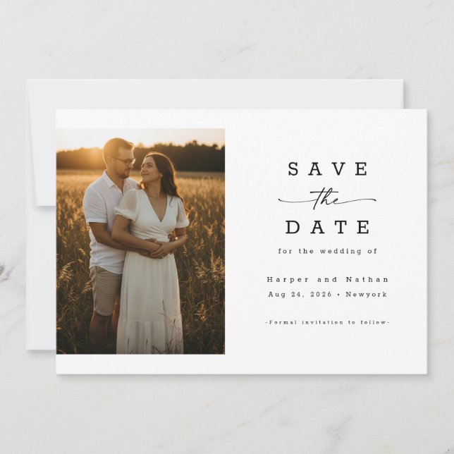 Reserve A Data Código QR de casamento com foto simples e moderno (Frente)
