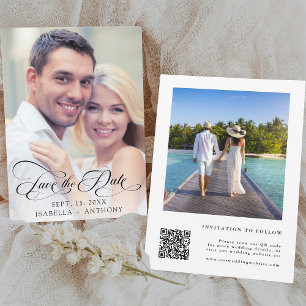 Reserve A Data Código QR de Casamento de Caligrafia Elegante
