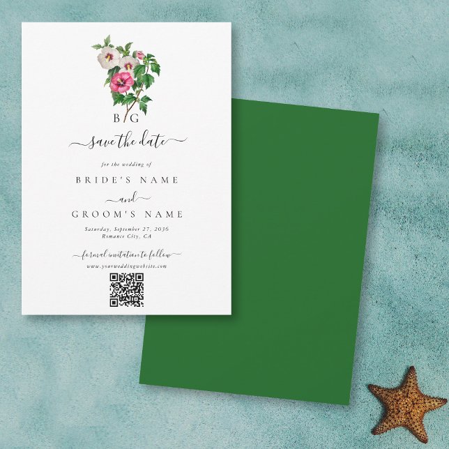 Reserve A Data Código QR de Casamento de Verão de Hibiscus Tropic (Tropical Hibiscus Summer Wedding QR Code Save The Date)