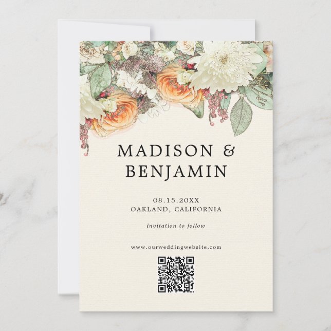 Reserve A Data Código QR de Casamento Flor de Eucalipto Rosa Soft (Frente)