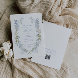 Reserve A Data Código QR de Casamento Floral Romântico Azul Vinta