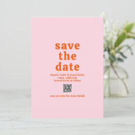 Reserve A Data Código QR de Casamento Moderno Fonte Retro Laranja