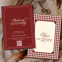 Código QR de casamento Old Money xadrez vermelho p
