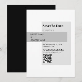 Reserve A Data Código QR de Casamento Preto e Branco Moderno