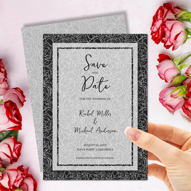 Reserve A Data Código QR de Casamento Preto Floral (Criador carregado)