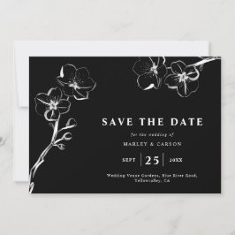 Reserve A Data Código QR de Casamento Preto Floral Desenhado à Mã