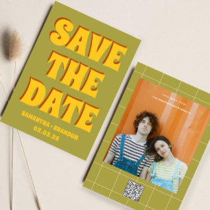 Reserve A Data Código Qr de Casamento Retro Groovy Ousado & Brilh