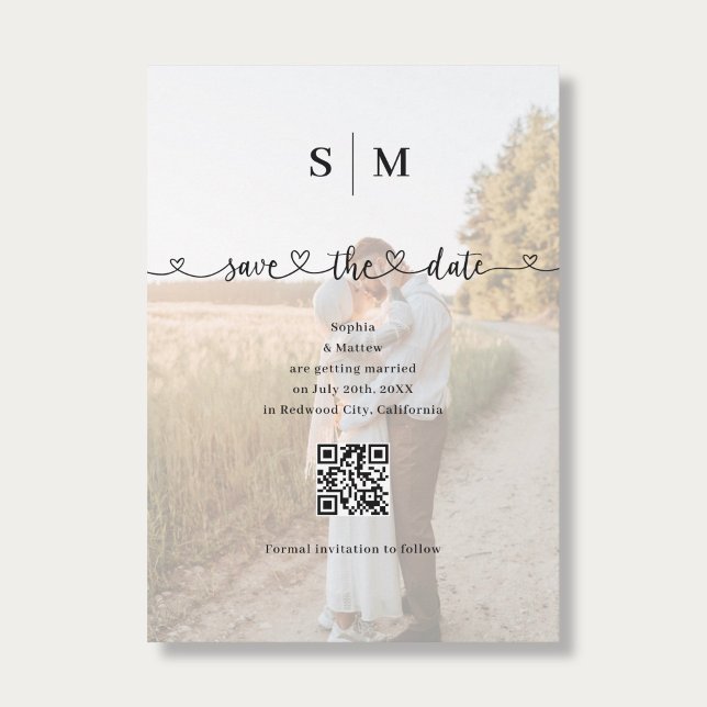 Reserve A Data Código QR de Casamento Roteiro Coração Foto (Criador carregado)