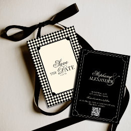 Reserve A Data Código QR de casamento Xadrez Preto e Marfim Old M