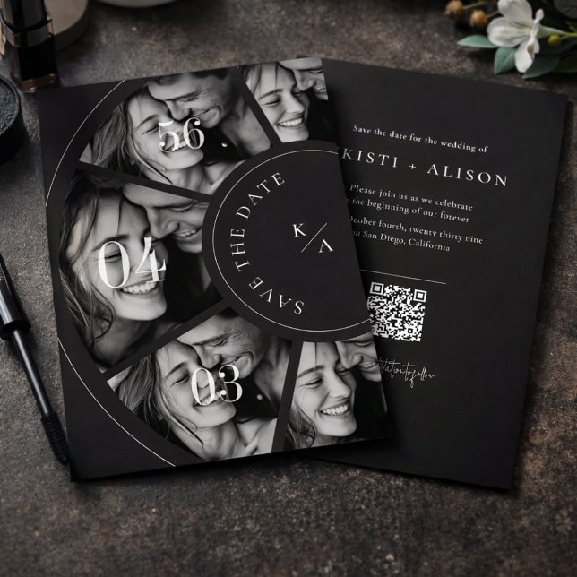 Reserve A Data Código QR de Colagem de Fotos Moderna para Casamen (Criador carregado)