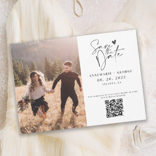 Reserve A Data Código QR de foto com caligrafia em marfim moderno