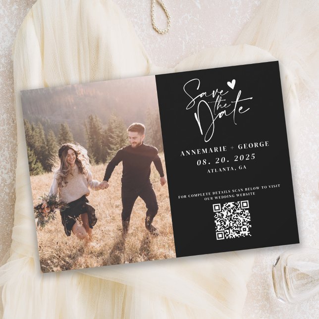 Reserve A Data Código QR de Foto de Caligrafia Preta e Branca Mod (Criador carregado)