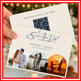 Reserve A Data Código QR de Foto de Casamento Azul Empoeirado Ele